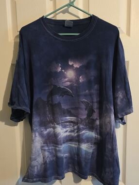 Moonlit Dolphin Graphic Tee - Deep Navy Purple